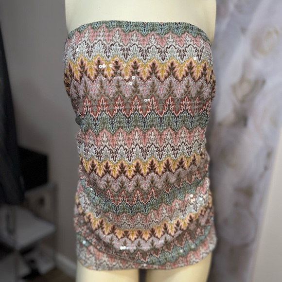 Express Womens Strapless Fitted Sparkly Multicolor Top~Side Zipper~Lined~small - Picture 11 of 16